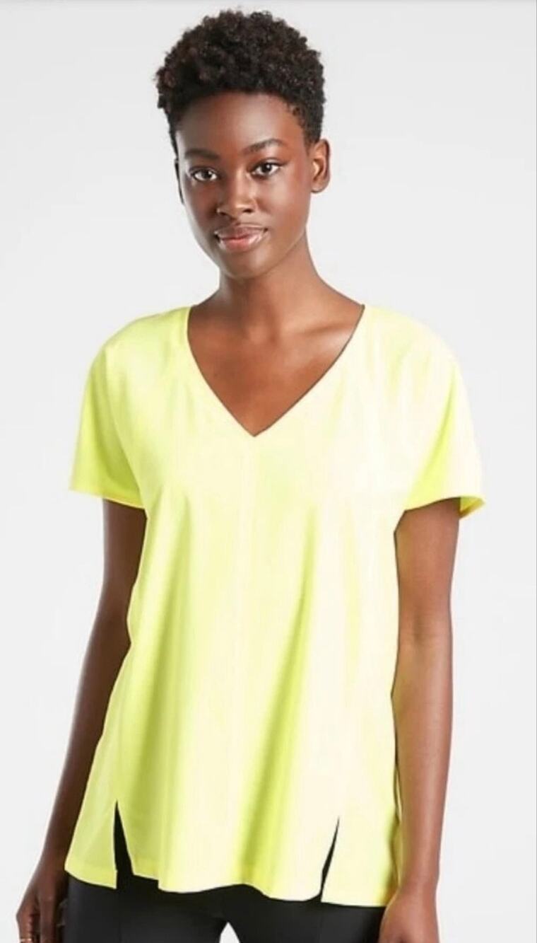 Athleta Boulevard V-Neck Tee Bright Yellow #980634 - Size: Small